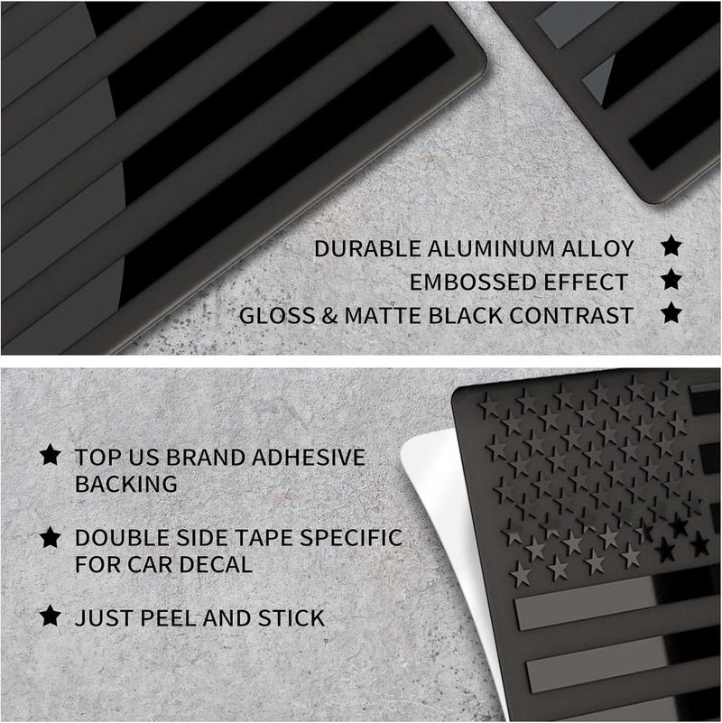 sticro Embossed 3D Metal All Black American Flag Emblem Decal Stickers (1 Pair), Matte Black 5" x 3" Patriotic USA US Flag Car Decals Bumper Stickers for Truck, Window, Motorcycle, Support US Military - Image 5
